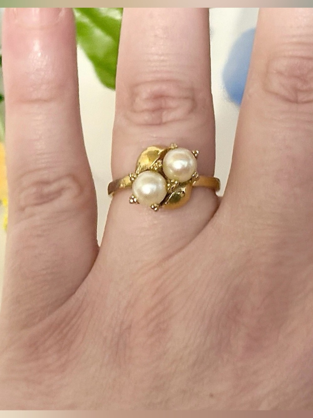 Vintage 14K Yellow Gold Double/Twin Pearl Ring Elegant Antique Estate Jewelry